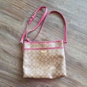 Coach Pink And Tan Crossbody Purse